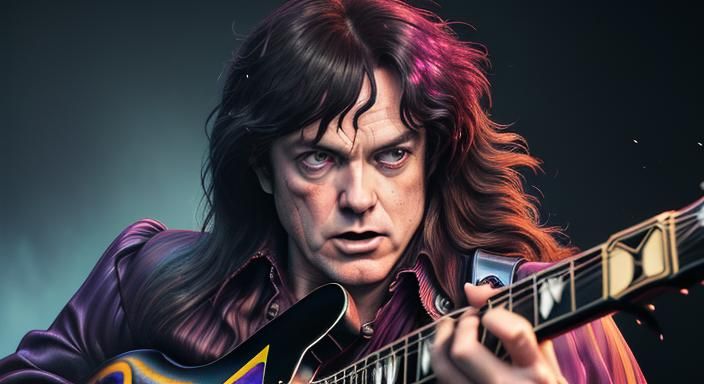 Angus Young Long-haired young Angus Young from AC-DC rocking his maroon - How Old Is Angus Young? AC/DC’s Guitar Legend Then And Now