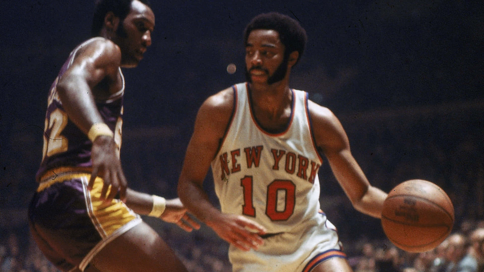 Download Walt Frazier Against Magic Johnson Wallpaper | Wallpapers.com - How Old Is Walt Frazier? A Look Back At The Knicks Legend's Prime
