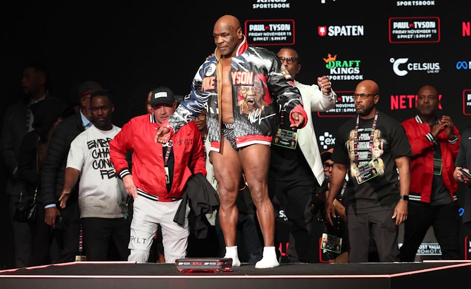 Photos: Mike Tyson slaps Jake Paul in the face at weigh-ins - Yahoo Sport - Mike Tyson Net Worth After Jake Paul Fight