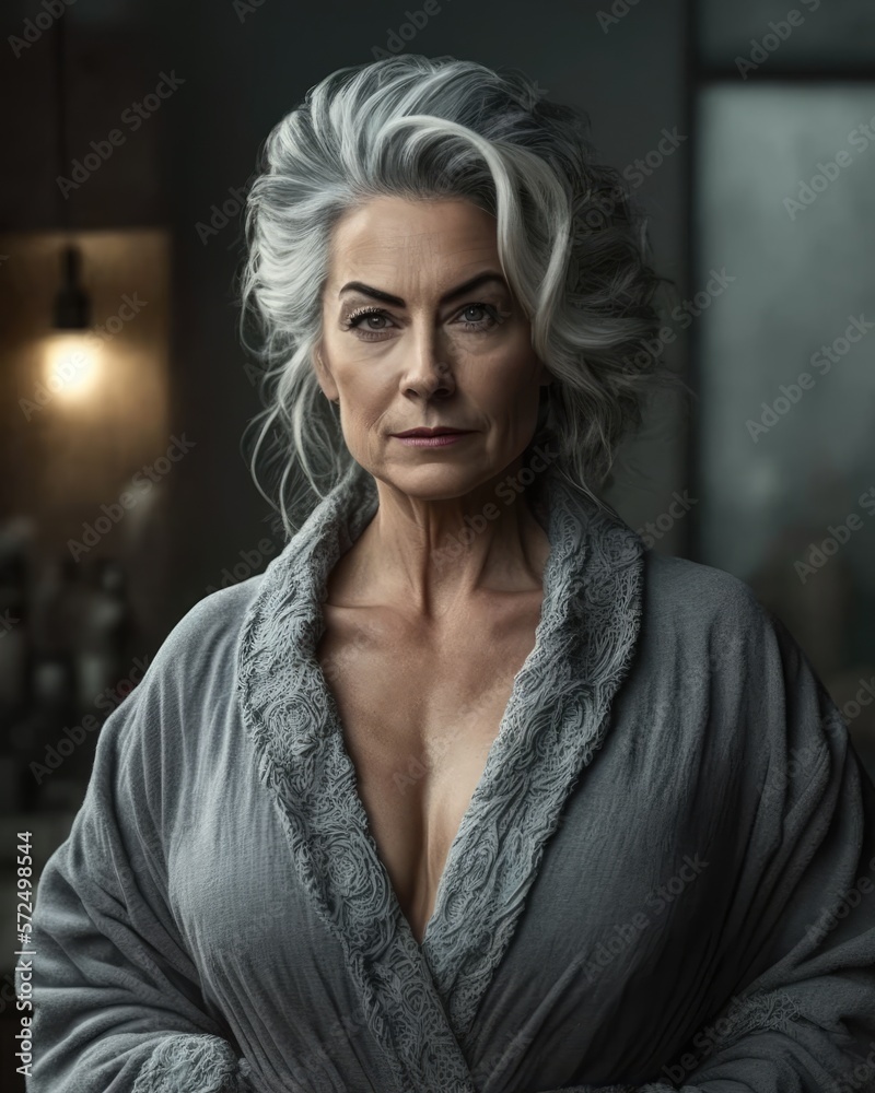 Very sexy mature woman in lingerie robe looking at the camera - Lollomua: Sexy Pics of the Rising TikTok Sensation