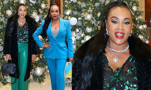 Vivica A. Fox dazzles in a blue pantsuit before changing into a green - Vivica A. Fox Is Fire: Sexy Photos Of The Screen Queen