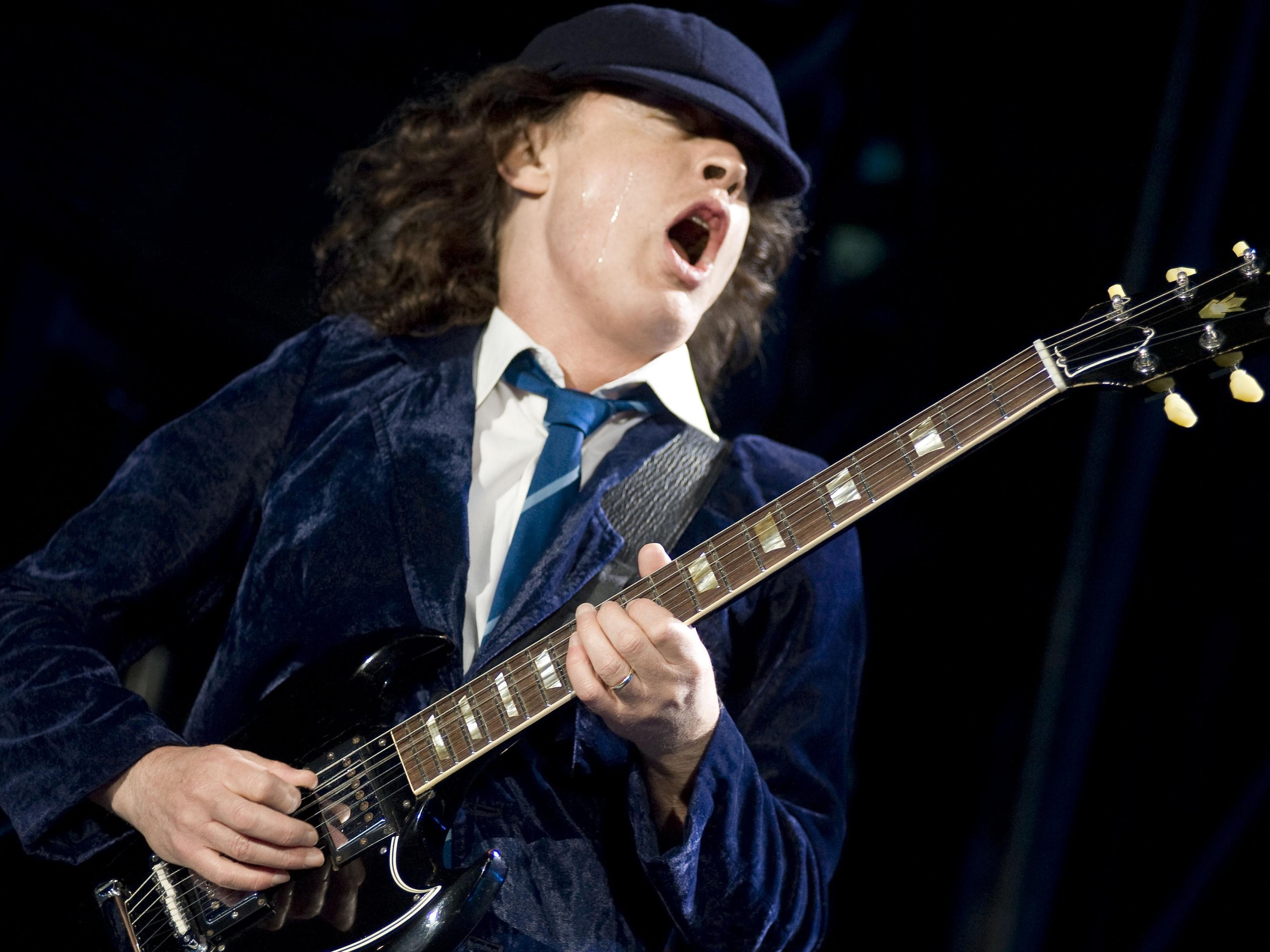 wallpaper ac dc, angus young, guitarist HD : Widescreen : High - How Old Is Angus Young? AC/DC's Guitar Legend Then And Now