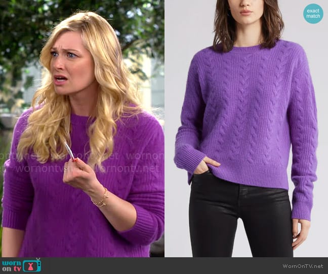 WornOnTV: Gemma’s purple cable knit sweater on The Neighborhood | Beth - Beth Behrs Wows In Every Look: Sexy Photos Of The Comedic Star